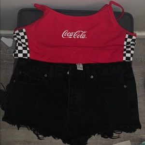 Black distress denim shorts and Crop Top